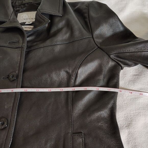 Wilsons Womens 90s Classic Leather Jacket Size M Black Fitted Minimalist Capsule - Picture 7 of 16